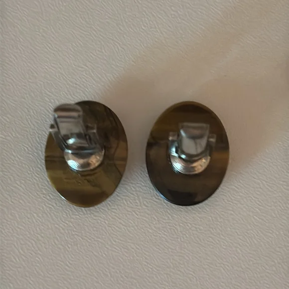 Vintage Tiger's Eye cufflinks silver Tone Brown Accents men's French cuffs - Picture 8 of 9